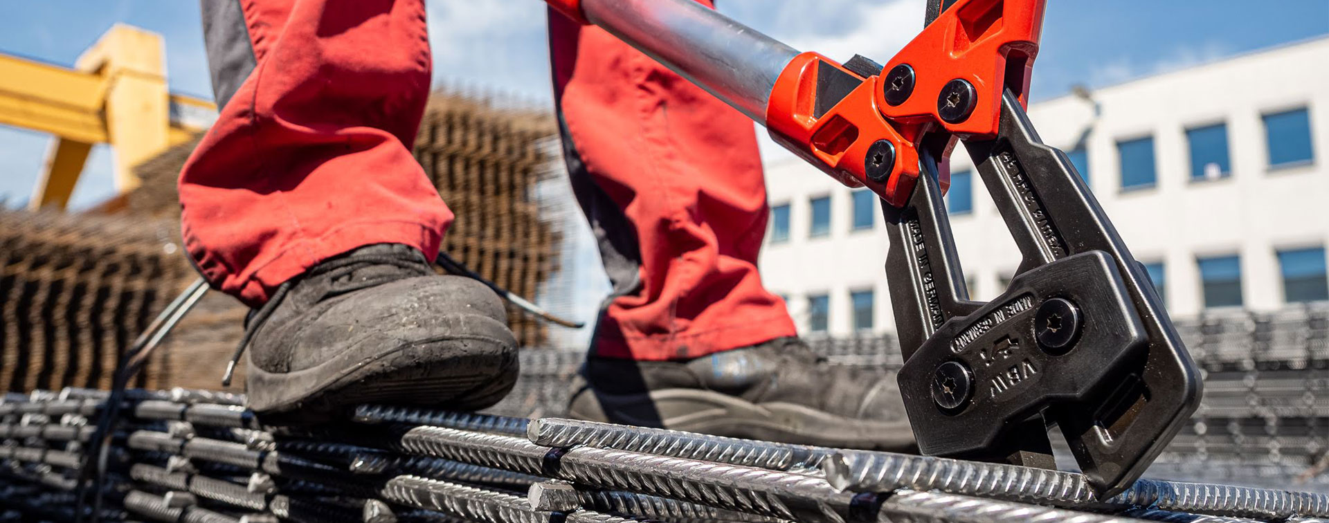 Bolt cutter in use in the construction industry